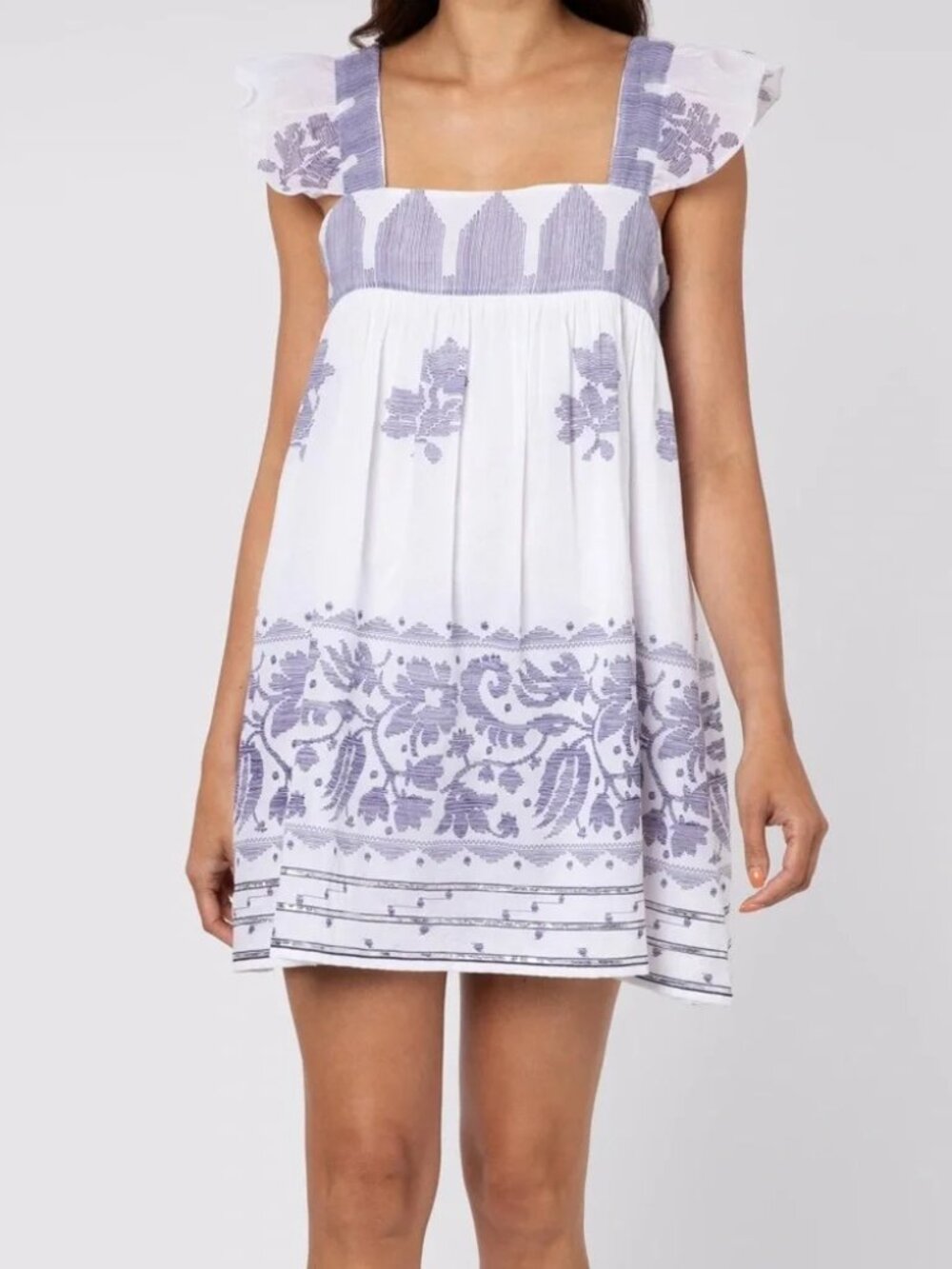 Juliet Dunn White & Blue Floral Mini Dress - size 2/MED - NWOT!
